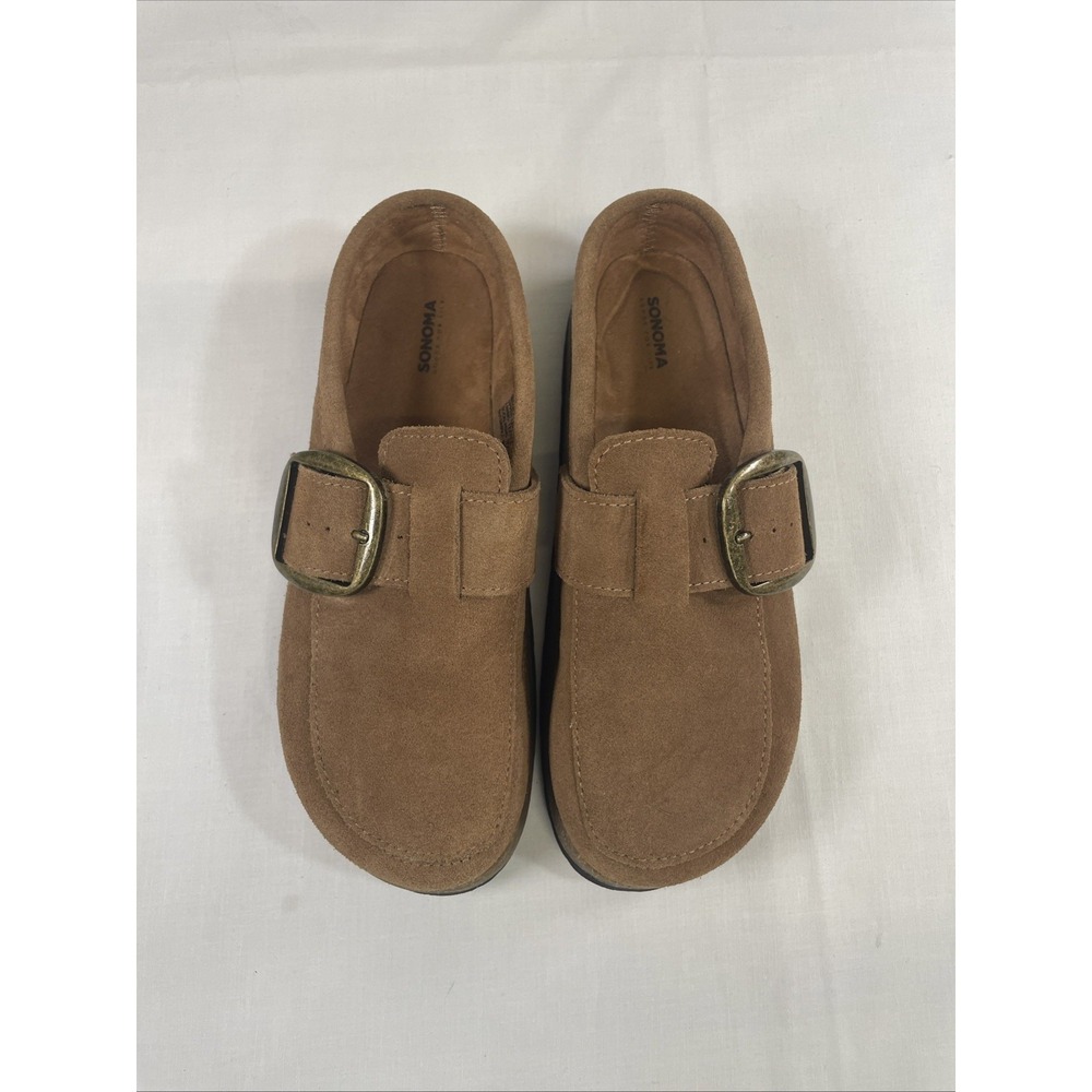 Sonoma Neesha Women's Brown Leather Clog Mules Buckle Comfort Cushioned 7.5M